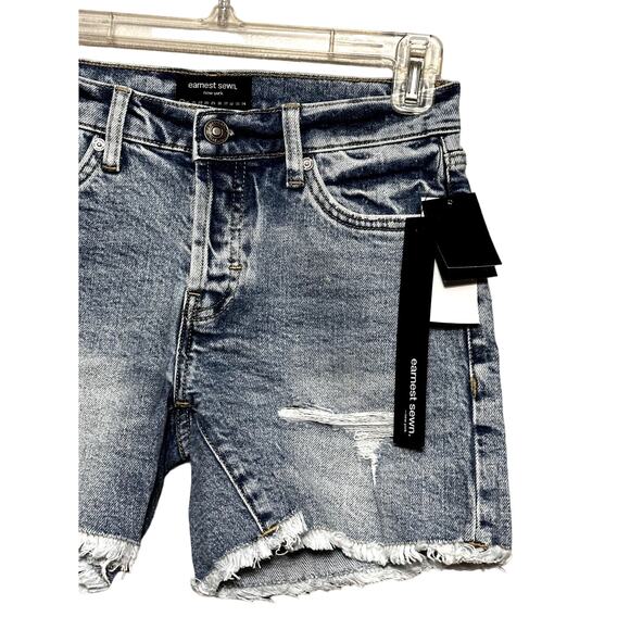 Earnest Sewn Denim Shorts Cut-Off Frayed Hem Distressed Mid-Rise Waist W 24 NWT - Picture 3 of 9